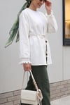 Kolları Püsküllü Beli Kemerli Keten Kimono -Ekru