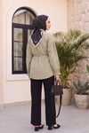 Kolları Püsküllü Beli Kemerli Keten Kimono  -Vizon