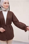 Kolları Püsküllü Beli Kemerli Keten Kimono  -Kahverengi