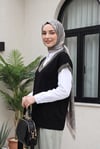 Kolları Ve Yakası Simli V Yaka Kısa Kol Triko Tunik -Siyah