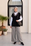 Kolları Ve Yakası Simli V Yaka Kısa Kol Triko Tunik -Siyah