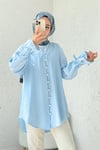 Kolu Bağcıklı Arkası Uzun Düğmeli Gömlek  -Bebe Mavi-Gömlek-307-2340-R32