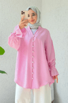 Kolu Bağcıklı Arkası Uzun Düğmeli Gömlek  -Pembe-Gömlek-307-2340-R20