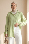 Kolu Bağcıklı Çizgi Desen Çilek Gömlek -Çağla Y.-Tunik-434-5370-R70