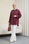 Kolu Bağcıklı Çizgi Desen Çilek Gömlek -Bordo-Tunik-434-5370-R04