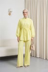 Kolu Bağcıklı Düğmeli V Yaka Tunik Pantolon Takım -Sarı-Takım-398-4018-R22