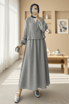 Kolu Bağlamalı Önü Düğmeli Etekli Takım    -Füme-Takım-307-2291-R18