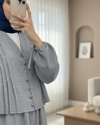 Kolu Bağlamalı Önü Düğmeli Etekli Takım    -Füme-Takım-307-2291-R18