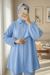 Kolu Fırfır Detaylı  Lastikli Tunik -Bebe Mavi-Tunik-346-3072-R32