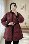 Kolu Katlamalı Beli Bağcıklı Etnik Desen Ceket -Bordo-Ceket-238-3152-R04