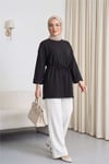 Kolu Katlı Beli Bağlamalı Yırtmaçlı Kaşkorse Tunik-Antrasit-Tunik-253-13113-R64
