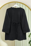 Kolu Katlı Beli Bağlamalı Yırtmaçlı Kaşkorse Tunik-Antrasit-Tunik-253-13113-R64