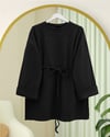Kolu Katlı Beli Bağlamalı Yırtmaçlı Kaşkorse Tunik -Siyah-Tunik-253-13113-R01