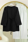 Kolu Katlı Beli Bağlamalı Yırtmaçlı Kaşkorse Tunik -Siyah-Tunik-253-13113-R01