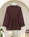 Kolu Katlı Beli Bağlamalı Yırtmaçlı Penye Tunik -K. Kahve-Tunik-349-7087-R54