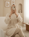 Kolu Katlı Beli Bağlamalı Yırtmaçlı Penye Tunik -Bej-Tunik-349-7087-R56
