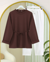 Kolu Katlı Beli Bağlamalı Yırtmaçlı Penye Tunik -K. Kahve-Tunik-349-7087-R54