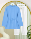 Kolu Katlı Beli Bağlamalı Yırtmaçlı Penye Tunik -Mavi-Tunik-349-7087-R31