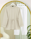 Kolu Katlı Beli Bağlamalı Yırtmaçlı Penye Tunik -Bej-Tunik-349-7087-R56