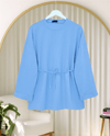 Kolu Katlı Beli Bağlamalı Yırtmaçlı Penye Tunik -Mavi-Tunik-349-7087-R31
