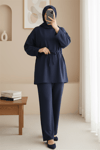 Kolu Katlı Beli Bağlamalı Yırtmaçlı Penye Tunik -Laci-Tunik-349-7087-R03