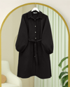 Kolu Lastikli Beli Bağcıklı Uzun Müslin Tunik -Siyah-Tunik-346-12602-R01