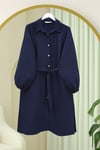 Kolu Lastikli Beli Bağcıklı Uzun Müslin Tunik -Laci-Tunik-346-12602-R03