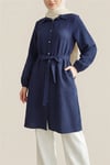 Kolu Lastikli Beli Bağcıklı Uzun Müslin Tunik -Laci-Tunik-346-12602-R03