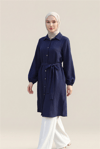 Kolu Lastikli Beli Bağcıklı Uzun Müslin Tunik -Laci-Tunik-346-12602-R03