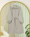 Kolu Lastikli Beli Bağcıklı Uzun Müslin Tunik -Bej-Tunik-346-12602-R56