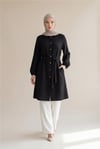 Kolu Lastikli Beli Bağcıklı Uzun Müslin Tunik -Siyah-Tunik-346-12602-R01