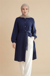 Kolu Lastikli Beli Bağcıklı Uzun Müslin Tunik -Laci-Tunik-346-12602-R03