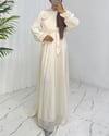 Kolu Lastikli Gül Broşlu Kemerli Janjan Şifon Abiye -Bej-Abiye-316-4765-R56