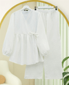 Kolu Lastikli İp Bağcıklı Müslin Takım -Beyaz-Takım-307-21542-R02
