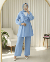 Kolu Lastikli Önü Fırfırlı Bağcıklı Krinkıl Kimono Takım -Mavi-Takım-346-3073-R31