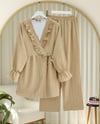 Kolu Lastikli Önü Fırfırlı Bağcıklı Krinkıl Kimono Takım -Vizon-Takım-346-3073-R23
