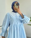 Kolu Lastikli Organze Bebe Yaka Yarım Düğmeli Tunik -Bebe Mavi-Tunik-307-2345-R32