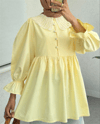 Kolu Lastikli Organze Bebe Yaka Yarım Düğmeli Tunik -Sarı-Tunik-307-2345-R22