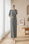 Kolu Lastikli Ponpon Detaylı Triko Elbise -Füme-Elbise-109-0668-R18