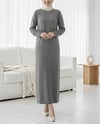 Kolu Lastikli Ponpon Detaylı Triko Elbise -Füme-Elbise-109-0668-R18