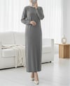 Kolu Lastikli Ponpon Detaylı Triko Elbise -Füme-Elbise-109-0668-R18