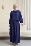 Kolu Lastikli Yakası Bağlamalı Etekli Jakar Takım   -Laci-Takım-398-22037-R03