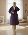 Kolu Ribanalı Şal Yaka Astarlı Kaşe Kaban   -Mürdüm-Kaban-111-50734-R09
