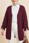 Kolu Saç Örgülü Salaş Triko Hırka -Bordo-Hırka-295-03434-R04