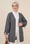 Kolu Saç Örgülü Salaş Triko Hırka -Füme-Hırka-295-03434-R18