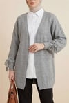 Kolu Saç Örgülü Salaş Triko Hırka -Gri-Hırka-295-03434-R11