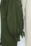 Kolu Saç Örgülü Salaş Triko Hırka -Haki-Hırka-295-03434-R05