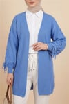 Kolu Saç Örgülü Salaş Triko Hırka -Mavi-Hırka-295-03434-R31