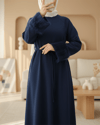 Kolu Tüylu Beli Bağlamalı Uzun Selanik Elbise -Laci-Elbise-253-13130-R03