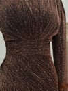 Kolu Tüylü Önü Çift Kuyruklu Abiye -Kahve-Abiye-316-4696-R15